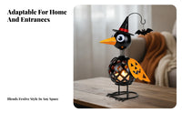 Lighted Crow Decoration Wrought Iron Pumpkin Crow Ornament Spring-Neck Metal Figurine for Halloween