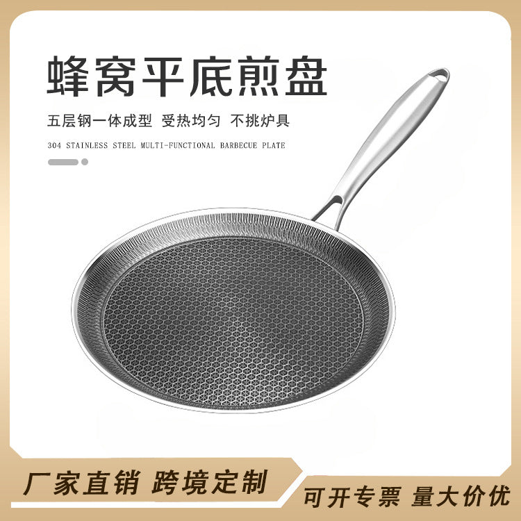 304 Stainless Steel Frying Pan with Honeycomb Pattern, Non-Stick, 24-32cm