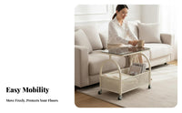 With casters 2-Tier Rolling Organizer Cream aesthetic 2-Tier Utility Trolley Minimalist Design Side Table Multifunctional for Homeowners, Office Workers, Living Room, Bedroom, Balcony, Kitchen