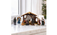 Christmas Nativity Scene Set Holiday Tabletop Nativity Hand-Painted Stable with Figurines Rustic for Collectors, Mantel, Bookshelf