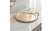 Metal Serving Tray with Handles Gold-Toned Hammered Metal Tray Decorative Platter with Handles for Hosts, Coffee Table, Dining Room