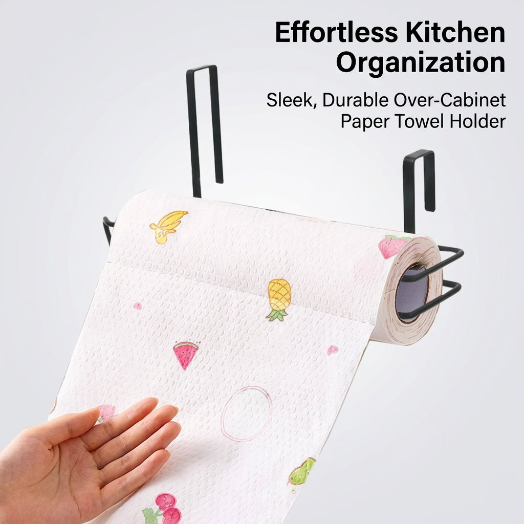 Cabinet Hanging Rack and Storage Organizer for Daily Use, Iron Under Paper Towel Holder with Spray Painted Finish
