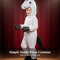 Attached Tail Kids Horse Costume Stuffed Head Hood Horse Jumpsuit Realistic Design for Toddlers, Halloween, Role Play, School Plays