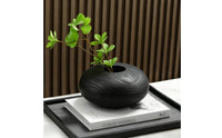 Vase with Woodgrain Texture Textured Oval Vase Low-Profile Vessel for Shelf Styling, Tabletop Display