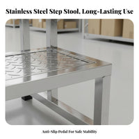 Rust-Resistant Stainless Steel Step Ladder Anti-Skid Foot Pads Warehouse Picking Steps Long-Lasting Multi-Step Platform Stool Heavy Duty for Homeowners, Shopkeepers, Storeroom, Kitchen, Office, Garage