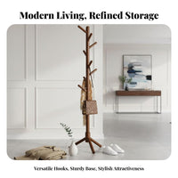Stable Base Solid Wood Clothes Stand Modern Design Unattached Standing Clothes Hanger High Load Capacity Unattached Standing Coat Rack Easy Assembly for Families, Homeowners, Office Workers, Bedroom, Living Room, Hallway, Corner