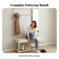 Freestanding Coat Rack with Shoe Bench and Mirror All-in-Single Design Multi-Functional Hall Tree Minimalist Design Entryway Organizer Cushi Single D Seat for Apartment Dwellers, Homeowners, Families, Foyer, Hallway, Mudroom, Bedroom