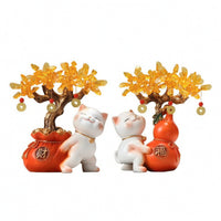 Fortune Cat with Money Tree Traditional Tabletop Decoration Compact Decor for Homeowners
