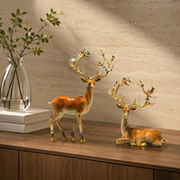 2 Pieces Deer Ornament Flower Antlers Deer Statue Hand Painted Home Decor for Living Room, TV Stand