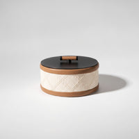 Round Storage Box with Handle Decorative Lidded Storage Box Small Desktop Organizer for Bedside Table