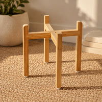 Cross-Brace Bowl Stand Bamboo Finish Wooden Pet Bowl Stand Open Design Raised Pet Feeder Holder