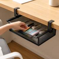 Black Carbon Steel Under Desk Cable Management, Pull Out Cable Tray, Small 18L Foldable Metal Organiser, Modern Minimalist Design