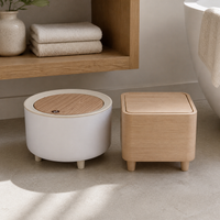 Japanese Style Tall Plastic Trash Can with Wood Grain Finish for Living Room Bedroom Desktop