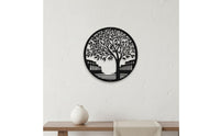 Black Metal Tree Wall Hanging Art Hollow out Design Tree of Growth Metal Wall Decor Easy to Hang House Decoration for Living Room, Garden, Bedroom