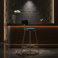 Upholstered Bar Stool with Backrest Light Elegant Design Gold Metal Frame High Stool Modern Kitchen Island Chair for Cafe, Reception Desk