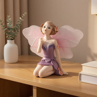Kneeling Fairy Figurine Decorative Fairy Figurine with Butterfly Appendages Detailed Ornaments for Entryway