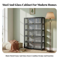 particle-proofresistant Glass Door Storage one-piece Floor-Standing Tall Cabinet with Transparent Doors Modern design book storage cabinet Easy to Clean for Collectors, Book Lovers, Office Workers, Study Room, Bedroom