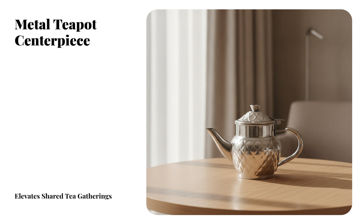 Polished Stainless Steel Teapot | Faceted Diamond Texture, Teapot with Hinged Lid, for Home Kitchen