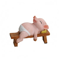Painted Finish Pink Pig Ornament Tabletop Seated Pig Figurine Cute Creature Statue Decorative Figure for Desktop, Garden, Courtyard