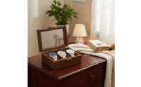 Watch and Jewelry Storage Box Multi-Compartment Design Wooden Jewelry Box Glass Top Watch Display Case Dustproof for Men