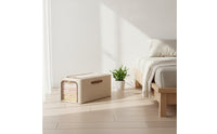 Storage Bin with Metal Frame Space-Saving Storage Box with Lid Foldable Textile Bin Heavy-Duty Portable for Wardrobe, Bedroom