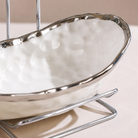 Afternoon Tea Cake Plate, 2-Tier, Ceramic, White, Hammered Pattern, For Birthday Parties