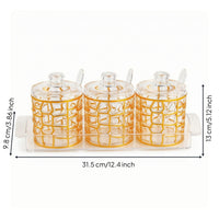3 Pieces Acrylic Seasoning Jar with Spoon and Tray Textured Condiment Canister with Lid Transparent Seasoning Pot with Base Food-Grade for Kitchen