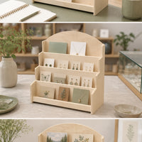 Stepped Display Rack Wooden Postcard Display Rack Easy to Assemble Card Holder with Tiers for Retail Counters