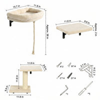 Cat Shelf and Wood Climbing Shelves Set, Wall Mounted Perch with Scratching Surface, Modern Furniture Wall Shelves for Indoor Cats to Play