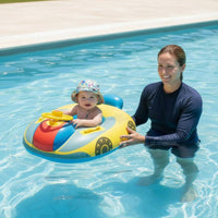 Baby Boat Inflatable with Steering Wheel Inflatable Car Pool Inflatable Kids Swim Flotation Device with Seat for Toddlers