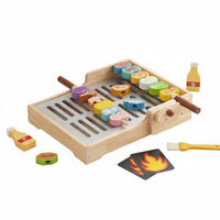 Role Playing Wooden BBQ Grill Playset Educational Method Inspired Kids Barbecue Playset Polished Border Wooden BBQ Grill Toy Portable Design for Toddlers