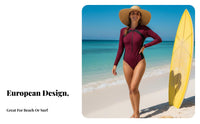 Zip Front Single Piece Bathing Suit Close-Fitting Long Sleeve Zip up Bathing Suit Contrasting Color Panels Single-Piece Bathing