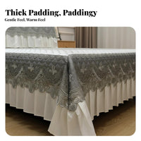 Non-Slip Quilted Seat Cover Year-Round Use Quilted Sofa Mat with Lace Skirt European Design Couch Protector Thickened for Homeowners, Parents, Living Room, Bedroom, Window Bench, Play Area