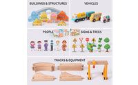 90 Pieces Wooden Train Set Diy Wooden Railway Set Toy Train Track with Accessories Non Playset BPA-Safe for Children, Playroom