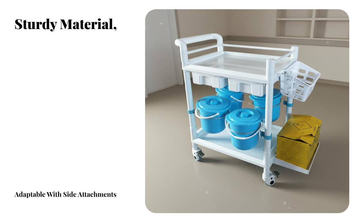 Medical Treatment Cart Non Instrument Trolley Sturdy Construction 3-Tier Rolling Trolley for Nurses, Hospital, Mouth Care Facility, Research Facility