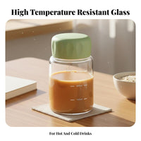 Leakproof Borosilicate Glass Water Bottle High Temperature Resistant Graduated Glass Bottle with Lid Leak Proof for Students, School, Travel