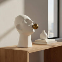 bubbles Blowing Head Statue Conversation Starter Resin Head Figurine Tasteful Gift Abstract Character Ornament for Bedroom, Office