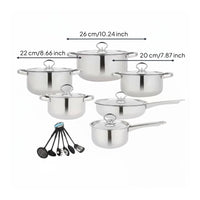 15 Pieces 15-Piece Kitchen Pot and Pan Set Composite Bottom Cooking Pots with Lids and Utensils Induction Compatible Stainless Steel Cookware Set