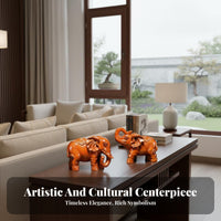 2 Pieces Ebony Wood Elephant Statues Craft Wooden Elephant Statue Good Luck Charm Tabletop Ornament for Art Collectors, Bedroom, Office, Shelf