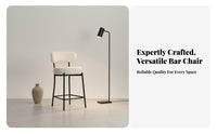 Comfortable Seating Modern Minimalist High Stool Built-in Footrest Black Metal Leg Stool Ergonomic Design Black Metal Frame Kitchen Chair for Restaurant Owners, Interior Designers, Entertainers, Cafe, Dining Room, Breakfast Nook