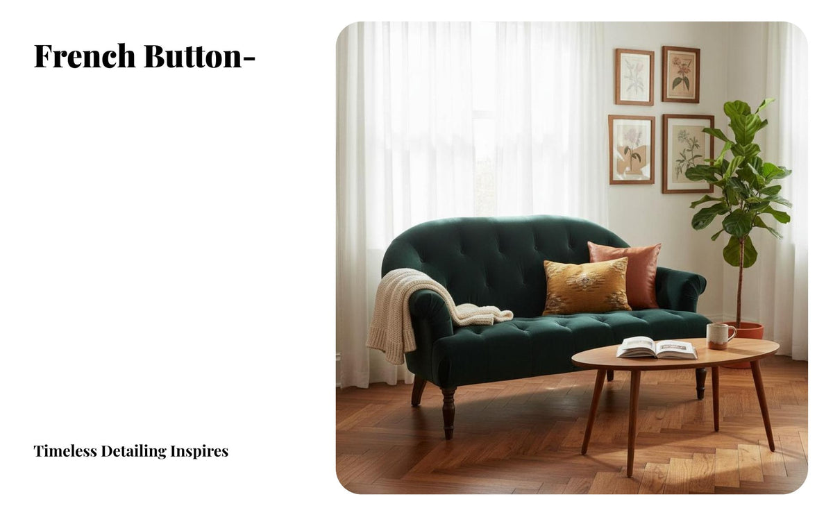 plush fabric Upholstery Tufted Two-Seater Space-Saving Tufted 2-Seater Dark emerald Loveseat Vintage Design for Apartment Dwellers, Shop Owners, Interior Designers, Bawayique, Reception Area, Bedroom, Office