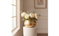 Metal Vase with Handles Gold Decorative Vase Hammered Metal Bowl Textured for Tabletop, Entryway