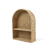 Rattan-Look Woven Storage Rack Rustic Paper Rope Shelf Lightweight Wall Rack with Divider Space-Saving for Entryway, Bedroom, Home Office