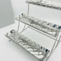 Metal Rectangular High Tea Stand, 3 Tiered Serving Stand for Afternoon Tea, Hammered Finish Dessert Display