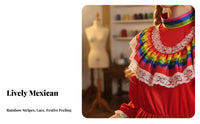 2 Pieces Mexican Folklorico Dress Inclu of S Headpiece Traditional Mexican Dance Costume Rainbow Hem Dance Dress Lively Hues