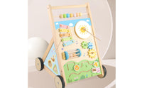 Anti-Rollover Design Multifunctional Learning Stroller Hand-Eye Coordination Wooden Activity Stroller Fine Movement Skills Development Infant Toy Built-in Storage for Playroom