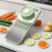 Mandoline Vegetable Slicer, 5-in-1 Vegetable Cutter with Stainless Steel Blades, Precision Grater for Salads & Raw Food Platters, White/Silver