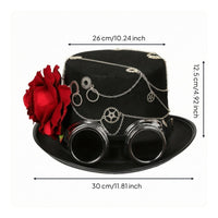 Black Steampunk Top Hat Silver-Tone Chain Top Hat with Goggles Wide Brim