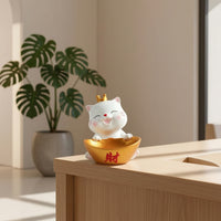 Cute Cat Candy Bowl Smiling Cat Figurine with Tray Decorative Dish Auspicious for Homeowners, Entryway, Living Room, Reception Desk