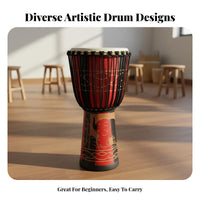 Easy to Use African Djembe Drum Portable Percussion Instrument Rope-Tuned Musical Gear Handmade for Children, Beginners, Musicians, Performances, Band Practice, Home Decoration